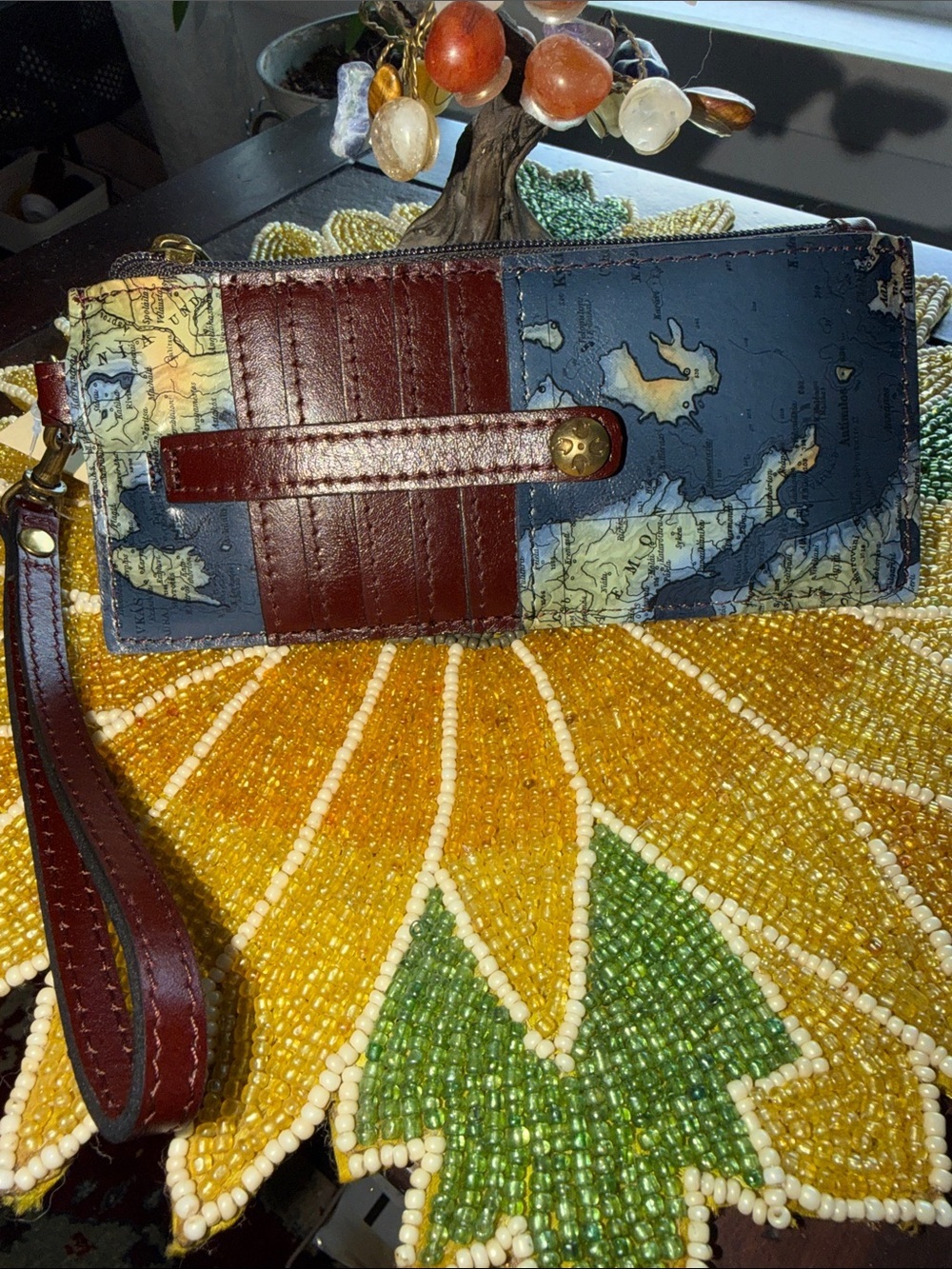 Patricia Nash Map Print Leather RFID Wristlet Wallet NWT